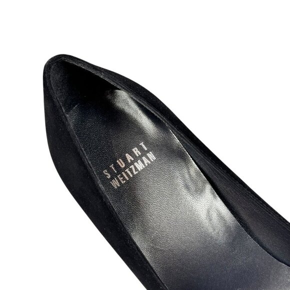 Stuart Weitzman Pip Toe Heels Sz.9 Black Suede Hidden Platform Minimalist Pumps - Picture 7 of 10